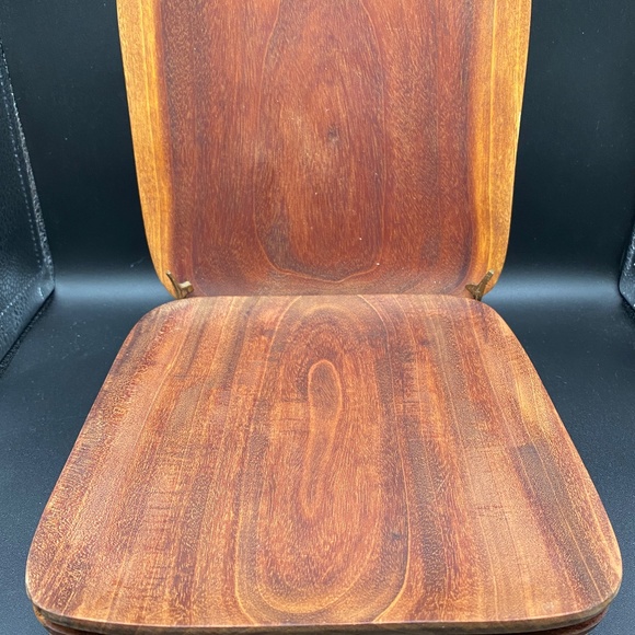 Teak plates x4 . Natural oiled finish, handcrafted, 8" square. MCM Tiki style! - Picture 4 of 6